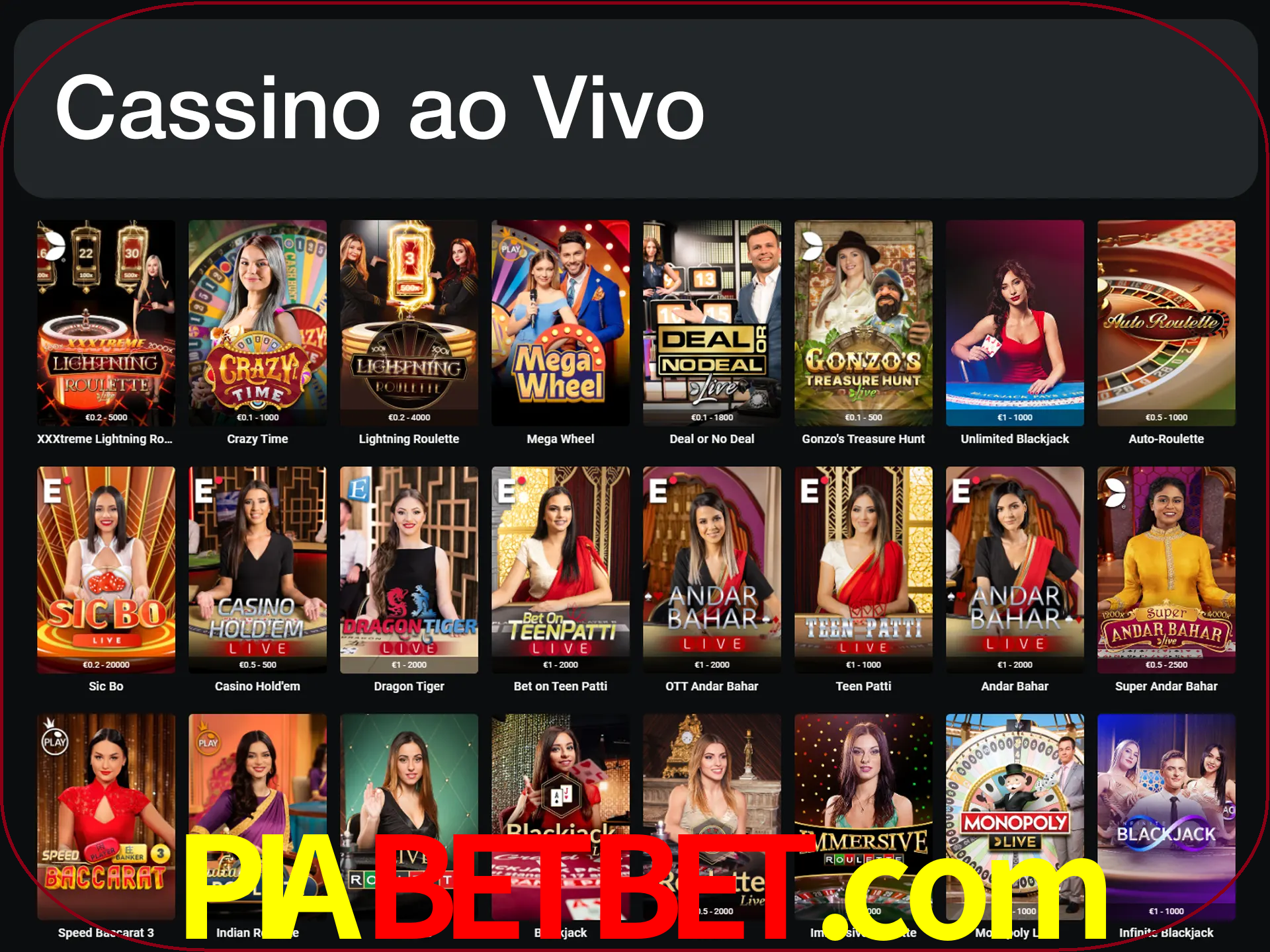 Jogue jogos de cassino com um verdadeiro dealer.